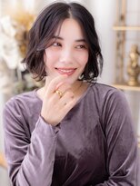 カバーヘア ブリス 上尾西口店(COVER HAIR bliss)&nbsp;かきあげシンメトリーラフウェーブ黒髪ボブb上尾20代30代40代