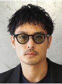 刈り上げ黒髪ルーズショートパーマニュアンスパーマツーブロ