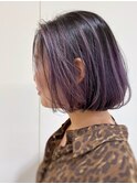 大人かわいい内巻きボブ×逆バレイヤージュパープルカラー