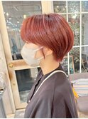 ピンクベージュ似合わせマッシュショートボブうざバング前髪