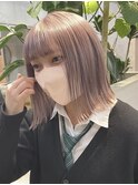 渋谷ブリーチカラータッセルボブ顔周りレイヤー切りっぱなしボブ