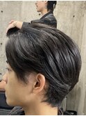 フェザーパーマ/グレーブルーカラー/刈り上げショートパンク