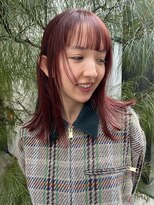 顔まわりカット前髪カット暖色カラーボルドーカラー