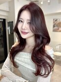 C33ブリーチなしダブルカラーワインレッドくびれ巻き韓国レイヤ