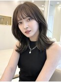 韓国前髪　くびれヘア　夏のヘアアレンジ　暗めカラー