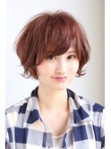 ベリーカラー×無造作カールの外ハネショートボブ【中山】
