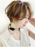 ハイトーン×長めショートボブのワンカールスタイル　野村恵子