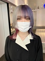 ダブルカラーグレージュパープルレッドピンクカラー韓国ヘア渋谷