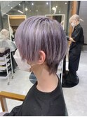 シルバーカラーツーブロックマッシュ ロングウルフカット