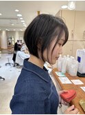 札幌ショート　大人かわいい黒髪丸みショートボブ