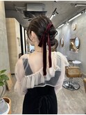 ヘアセット/リボン風シニヨン/パーティーヘア/小顔/学割
