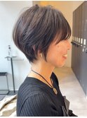 簡単 オイル仕上げ ショートボブ 透明感グレージュ