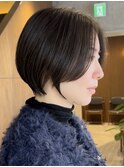 横浜西口ストレートパーマミディアムボブベージュアッシュグレー