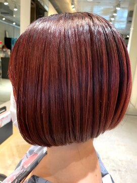 ヘア デザイン リスク(HAIR DESIGN RISK) 【三鷹　RISK 大橋佳菜子】ワンレングスレッドカラーボブ
