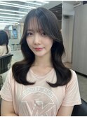 髪質改善レイヤーカット顔周り前髪韓国ミディアムロング/横浜