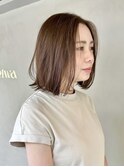 ブリーチなしカラーミディアムボブ×くすみベージュ