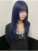 【ネイビーブルー/ハッシュカット/ブリーチ/ロング/10代/20代】