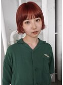 アプリコットオレンジレッドハイトーンケアブリーチミニボブ