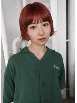 レコ 渋谷(LECO)&nbsp;アプリコットオレンジレッドハイトーンケアブリーチミニボブ