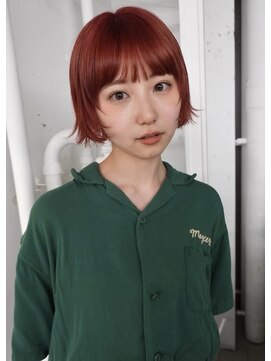 レコ 渋谷(LECO) アプリコットオレンジレッドハイトーンケアブリーチミニボブ