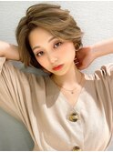 大人ショート/ベージュカラー/透け感ショートボブ