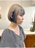 ミニボブ/ホワイトベージュ/ブルーカラー/インナーカラー