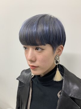 キジ(KIJI) 刈り上げマッシュショート/ブルーアッシュ/ブルーカラー