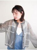 ミディアムヘア/斜めバング/グレージュカラー/新宿