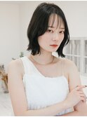 黒髪ぱっつんボブウルフ顔まわりレイヤーボブ小顔カット韓国ヘア