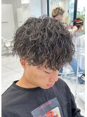 波巻きスパイラルパーマメンズマッシュツイストブルーブラック