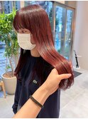 透け感チェリーレッド×つやロングストレート