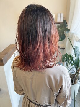 ヘアーサロン リベット(hair salon Libett) 【☆】アプリコットオレンジグラデーションカラー/外ハネボブ