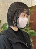 栄黒髪垢抜け丸みシルエットボブヘア　ぱつっと切りっぱなしボブ