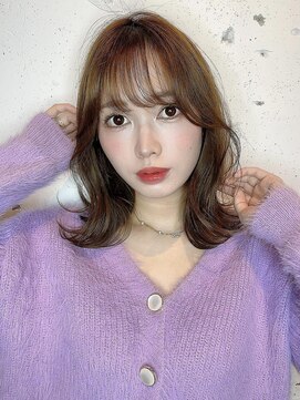 タヤ 府中店(TAYA) シースルーバングオリーブカラー外ハネミくびれミディ