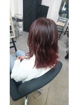 美容室 イズ 館林店(Iz)&nbsp;ピンクレッド_バレイヤージュグラデーション_鬼滅カラー_ 炭治郎