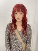 レイヤーウルフカットテラコッタオレンジレッドカラー