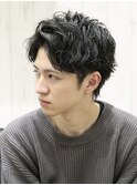 センターパート理容室大人刈り上げソフトメッシュツーブロック