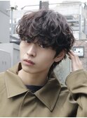原宿シャドウパーマ緩めメンズマッシュウルフカットツーブロック