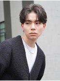 メンズセンターパート七三分けパートニュアンスパーマ刈り上げ