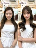 20代30代40代◎前髪パーマ韓国風巻きくすみベージュお団子ヘア