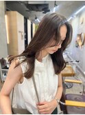 オリーブベージュ/カーテンバング/毛先ブリーチあり/恵比寿