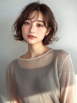 アンニュ(annuy) ボブパーマ 顔周りカット 外ハネボブ 20代 ベージュカラー 艶髪
