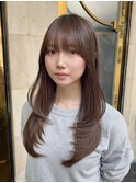 韓国ハッシュカット小顔前髪ワンカールレイヤーカットグレージュ