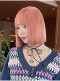 イメチェン外ハネボブワイドバングピンクベージュ美髪