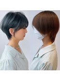 ブルーブラック・丸みショート・髪質改善・白髪ぼかし