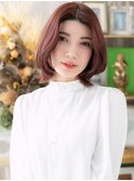 センターパートミルクティーピンク外ハネボブh3戸頭20代30代40代