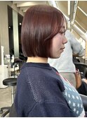 チェリーブラウンブリーチなしショートボブ前髪