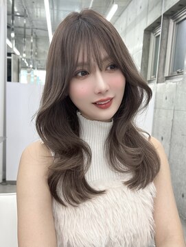 ノク 渋谷(nok) 韓国ヘア くびれミディアムレイヤー顔まわりカット ベージュ