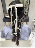 ツイン編みおろし×リボンパールアレンジ