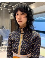 フィルムス 大阪本町(FILMS) ニュアンスウルフ/ダークブルー/デザインカラー/顔周りカット